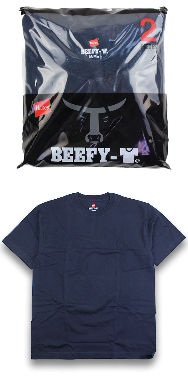 ヘインズ ビーフィー Hanes Tシャツ BEEFY-T 2枚組 メンズ レディース 2P ネイビー 半袖 厚手 ヘビー クルーネック パックT 無地 H5180-2