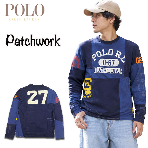 ラルフローレン メンズ Tシャツ 長袖 ブランド ロンt パッチワーク Ralph Lauren スリムフィット