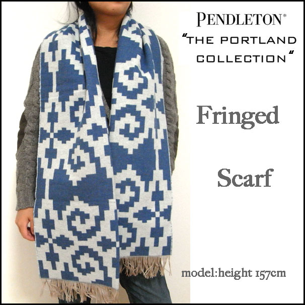 Pendleton /THE Portland Collection/ペンドルトン/ポートランド　コレクション/ブルー/ウール　フリンジ　マフラー/ストール