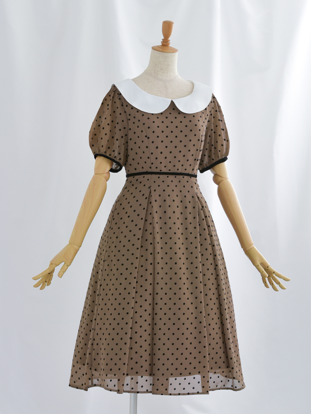 ワンピース レディ ドット】05-a24 お色展開：ブラック,ブラウン