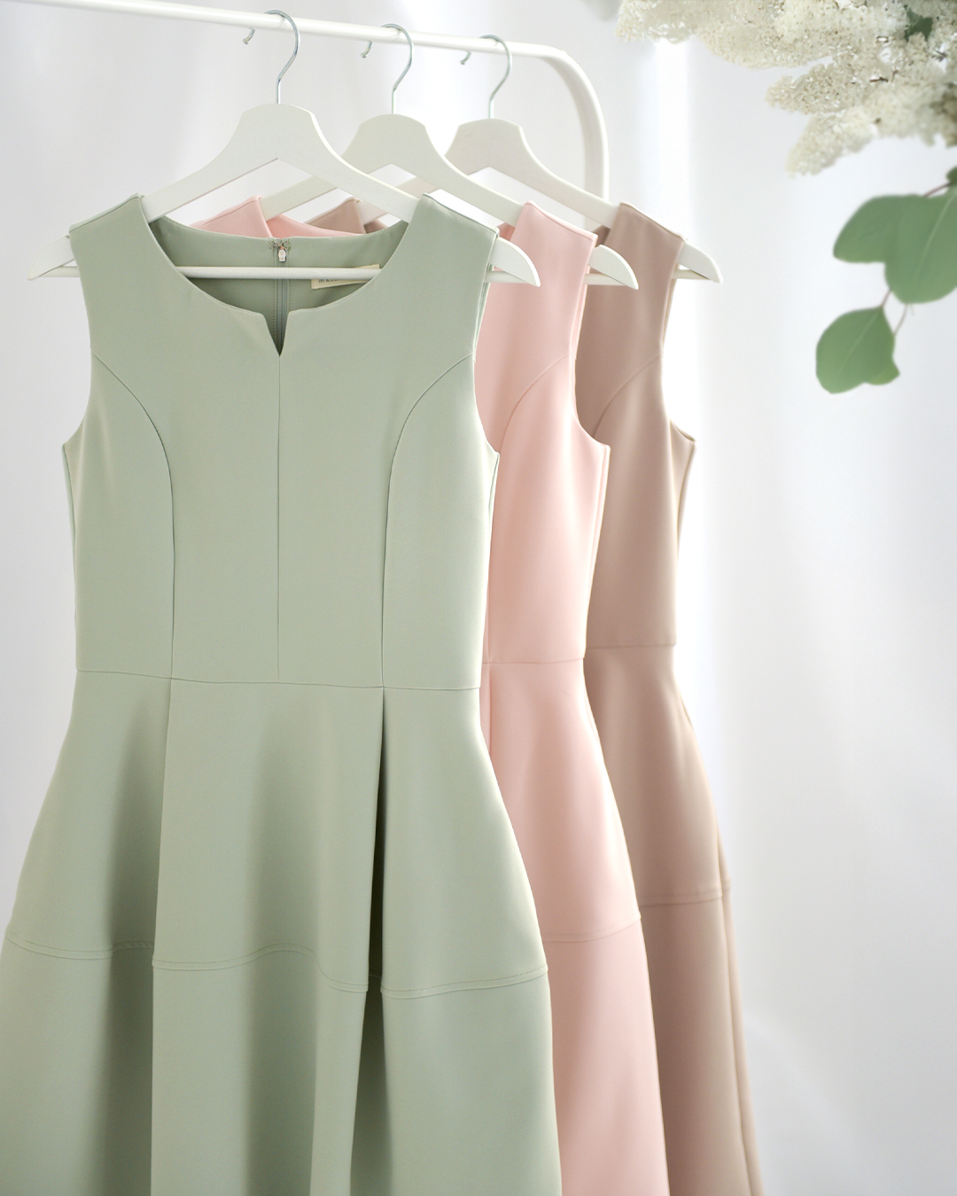 キレイ ワンピ ソフィア】お色展開：グリーン,ピンク,ベージュ