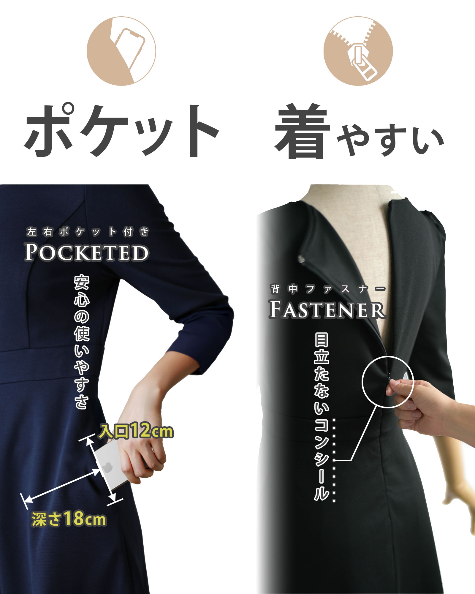 ストレッチ フレア ワンピース】お色展開：ブラック,ネイビー