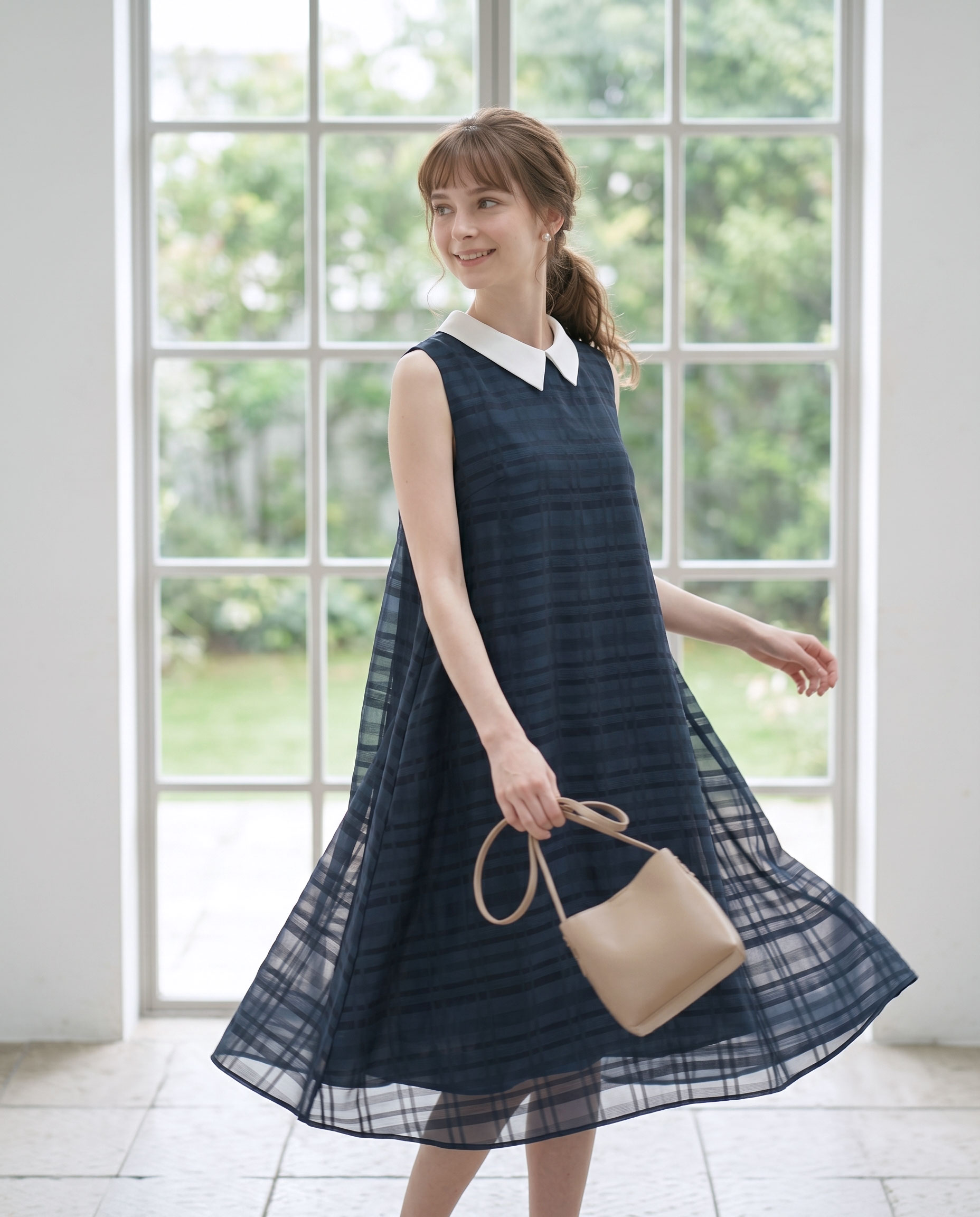 スペシャリテ【Aライン ワンピース ジーン】お色展開：ネイビー