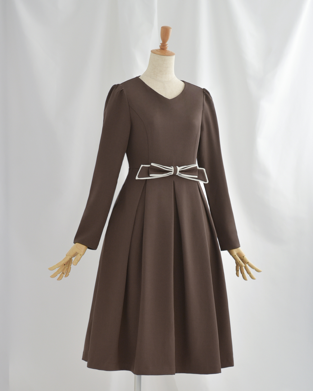 リボン ワンピース ローラ】 お色展開：グレー,ショコラ ／ サイズ展開