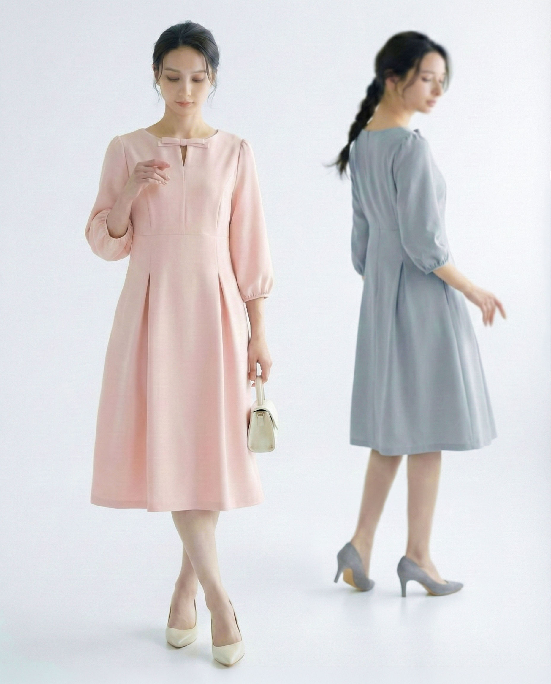 キレイ ワンピ リリアン】お色展開：ピンク,ネイビー,ホワイト,グレー