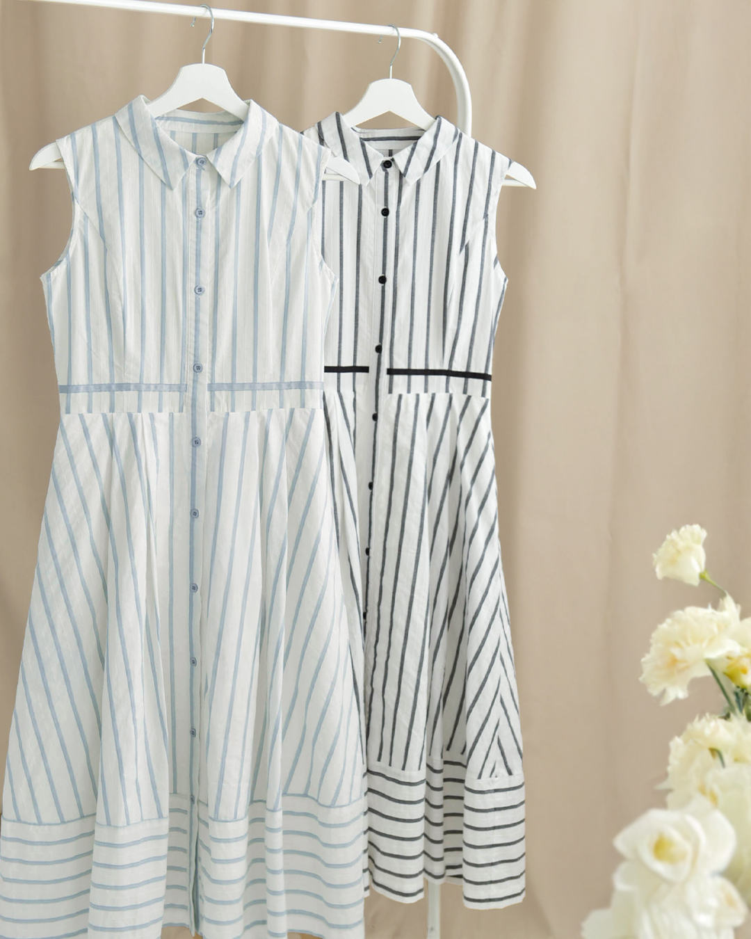 夏に映えるマリンテイストの爽やかなストライプ柄ワンピース｜レジーナ【神戸ワンピース専門店】