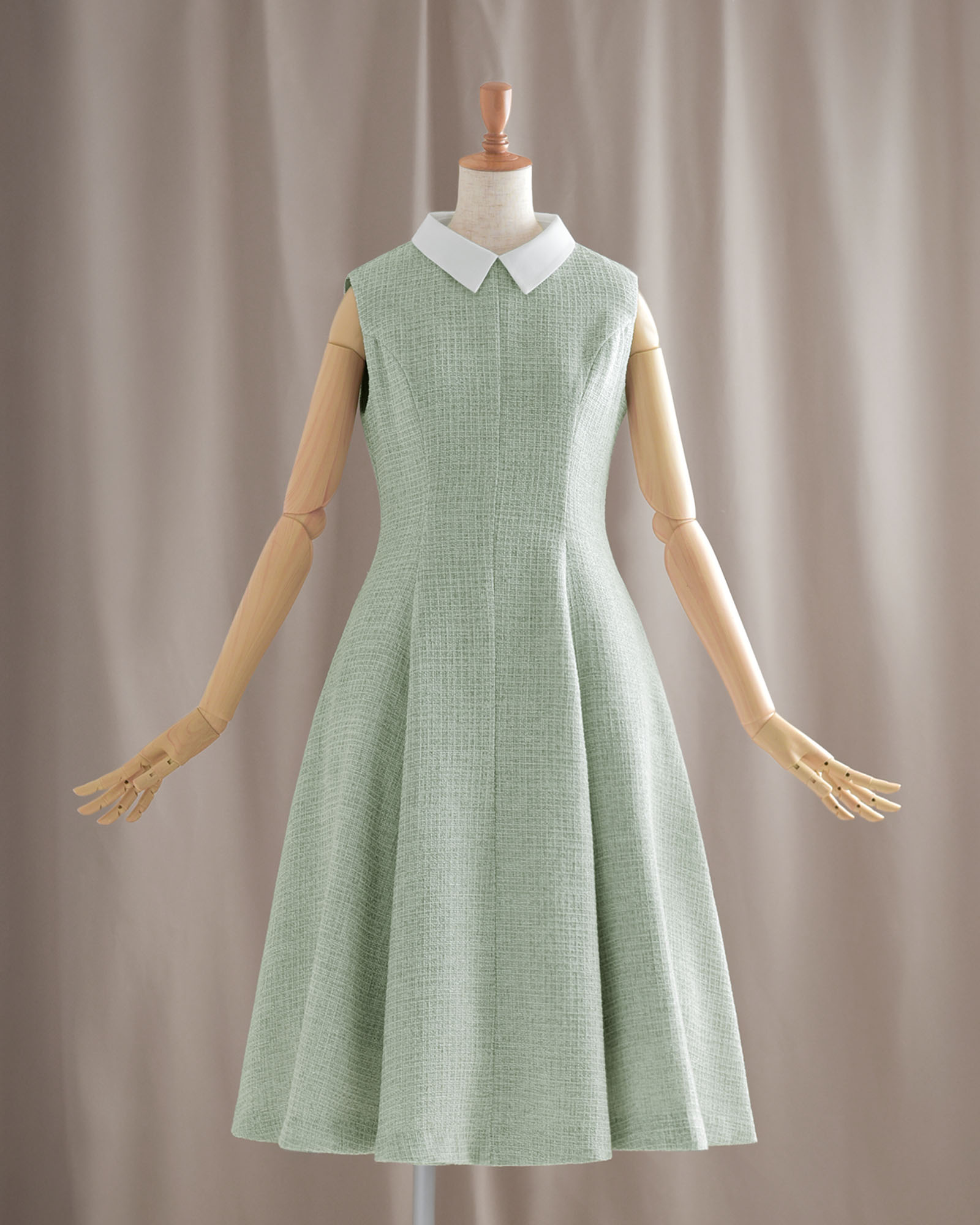 春らしい淡いミントカラーの上品ツイードワンピース｜レジーナ【神戸ワンピース専門店】