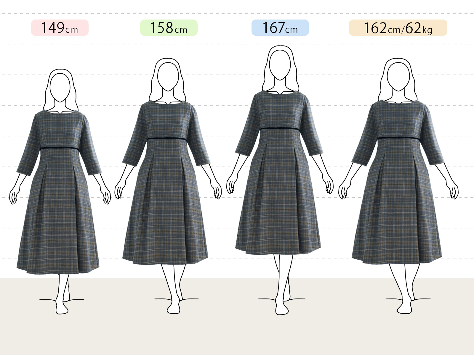 しっとりとした秋冬チェック生地が上品に映えるワンピースの着用イメージ｜レジーナ【神戸ワンピース専門店】