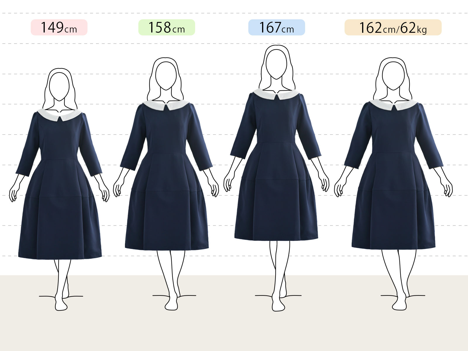 キレイ ワンピ マリア】お色展開：ブラック,ネイビー ／ サイズ展開