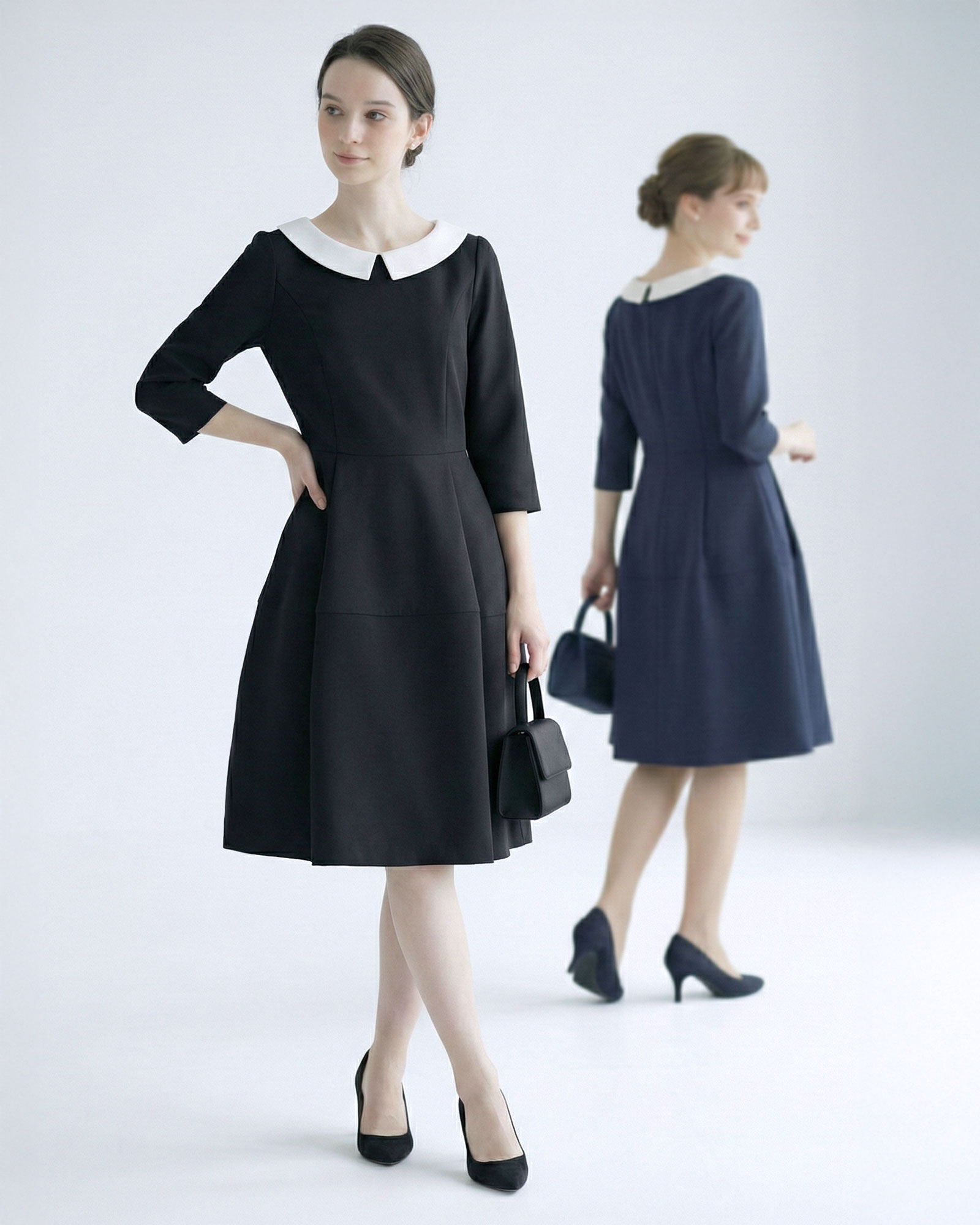 キレイ ワンピ マリア】お色展開：ブラック,ネイビー ／ サイズ展開