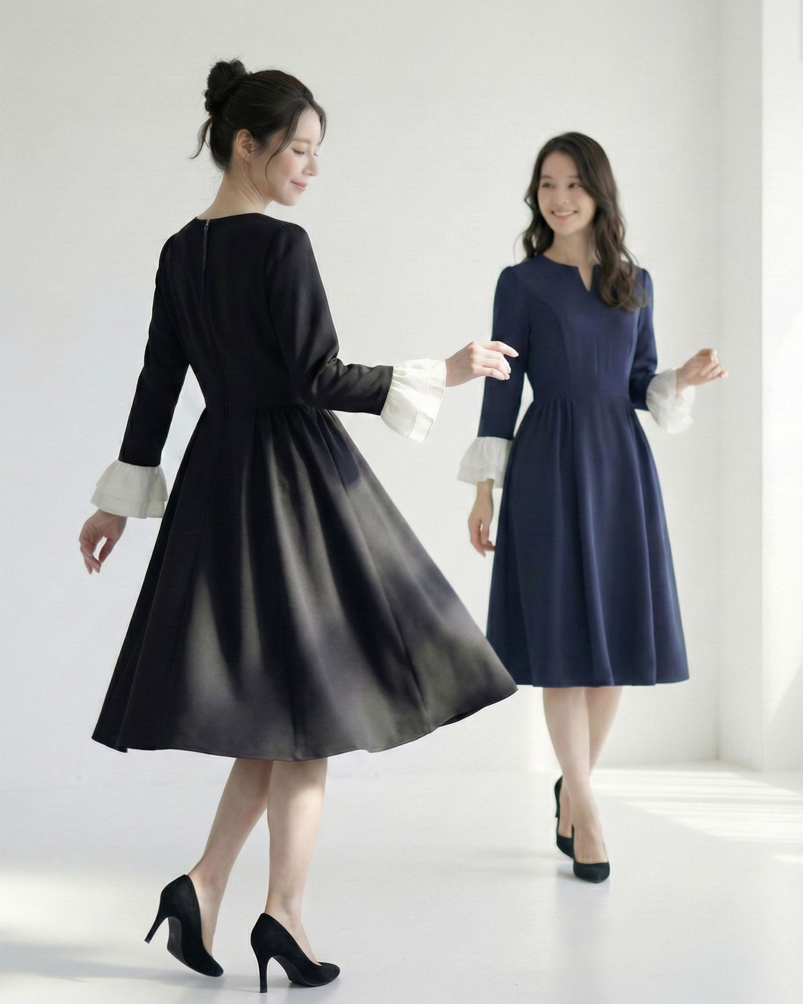 キレイ ワンピ ポーラ】お色展開：ブラック,ネイビー ／ サイズ展開