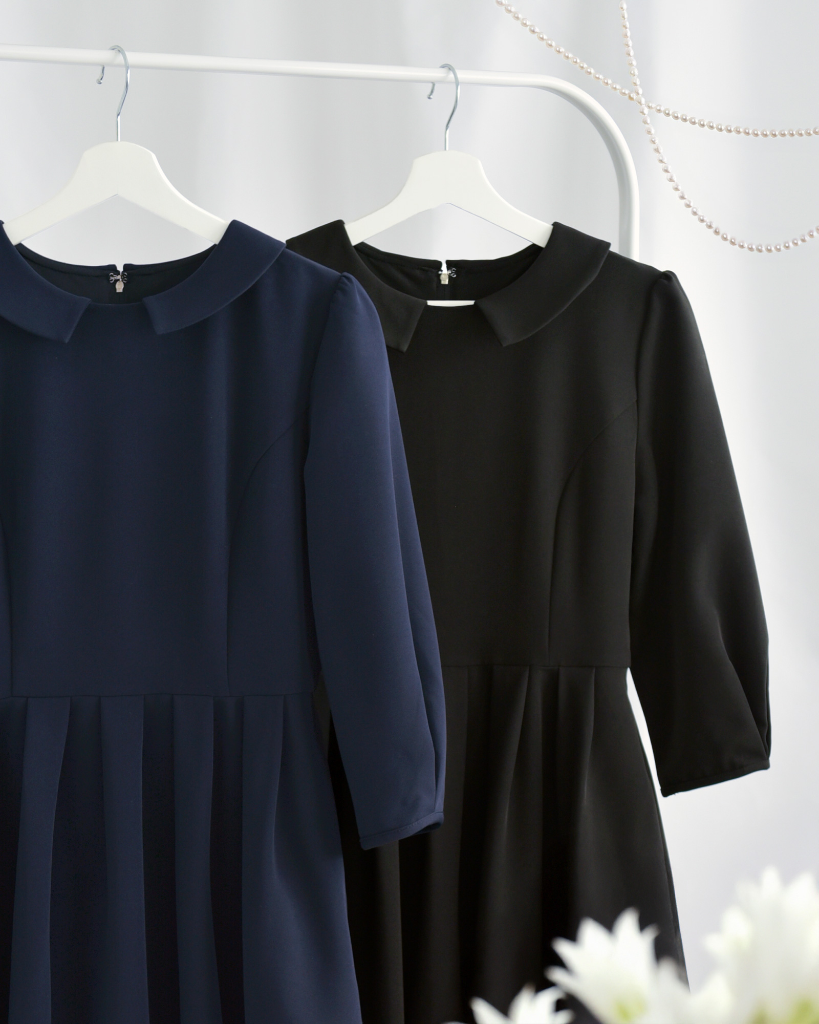 キレイ ワンピ エリーヌ】お色展開：ブラック,ネイビー ／ サイズ展開