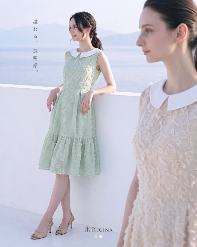 プランタン ワンピース】01-a24 お色展開：ホワイト,グリーン