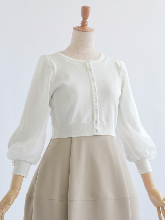 シフォン スリーブ カーディガン 01 I22 お色展開 ホワイト ネイビー サイズ展開 36 38 Ss Sサイズ 5 7号 40 42 M Lサイズ 9 11号 レジーナリスレ レジーナ 神戸ワンピース専門店