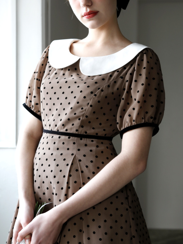 ワンピース レディ ドット】05-a24 お色展開：ブラック,ブラウン