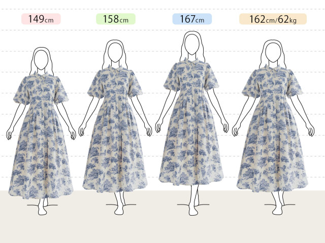 きれいめフレアワンピースの身長別（小柄さん：149cm、平均さん：158cm、長身さん：167cm、グラマーさん：162cm 62kg）着用感｜レジーナ【神戸ワンピース専門店】