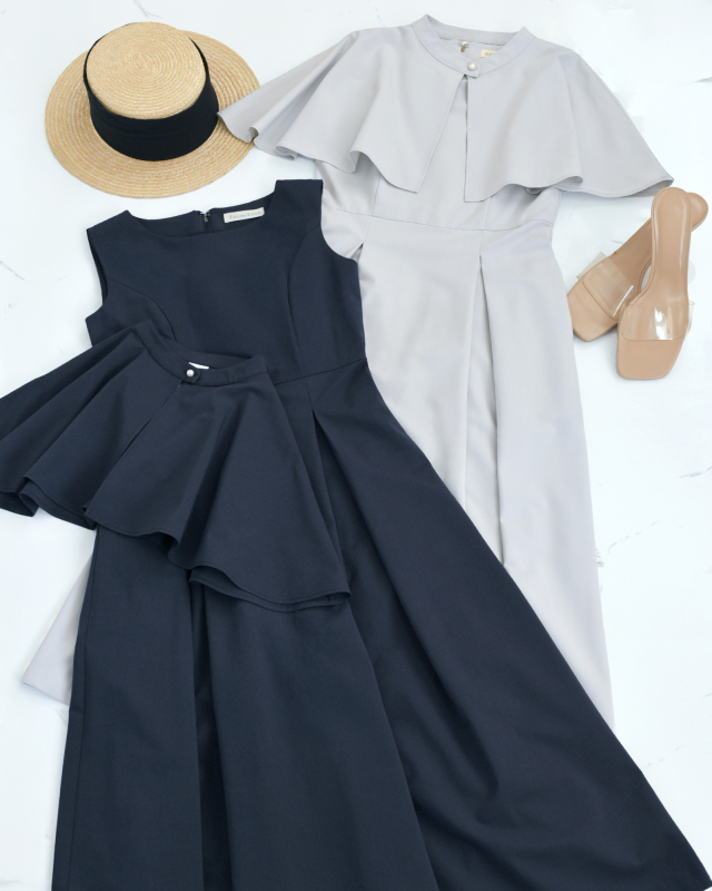 ケープ ワンピース ソフィー】お色展開：グレー,ネイビー ／ サイズ