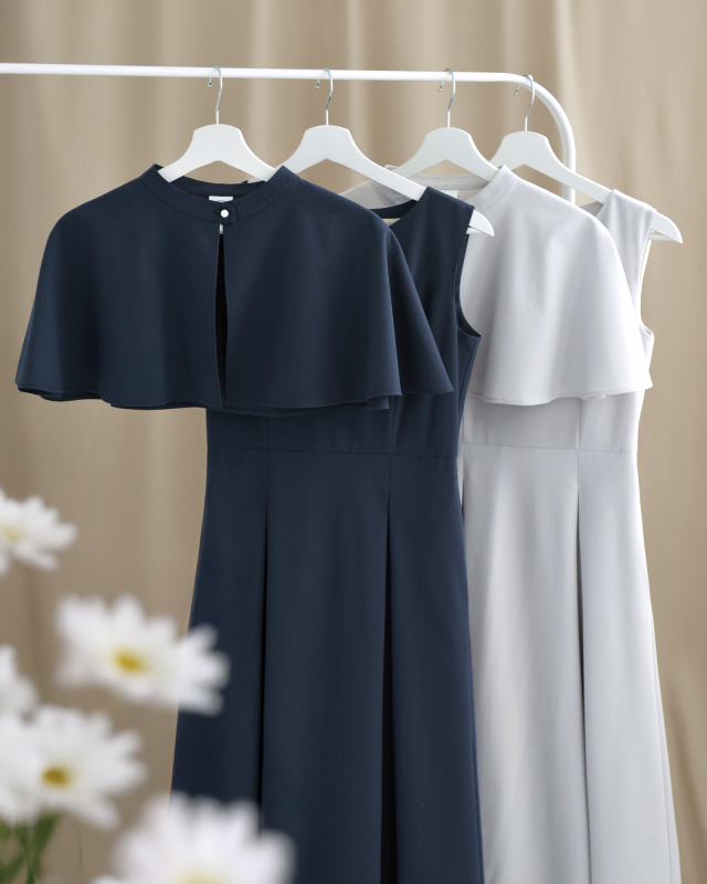 ケープ ワンピース ソフィー】お色展開：グレー,ネイビー ／ サイズ