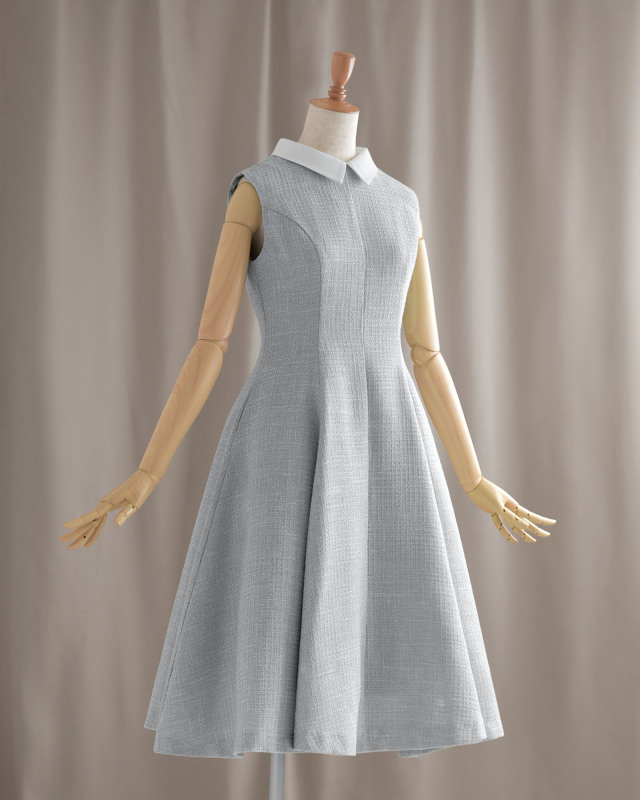 René 春夏ワンピース 膝丈36 ブルー系 Tissue 綿 ツイード René 春夏ワンピース 膝丈36 ブルー系 Tissue 綿 ツイード René