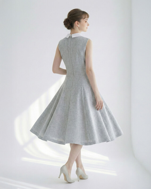 ロレーヌ ツイード ワンピース】お色展開：グレー,グリーン／ サイズ