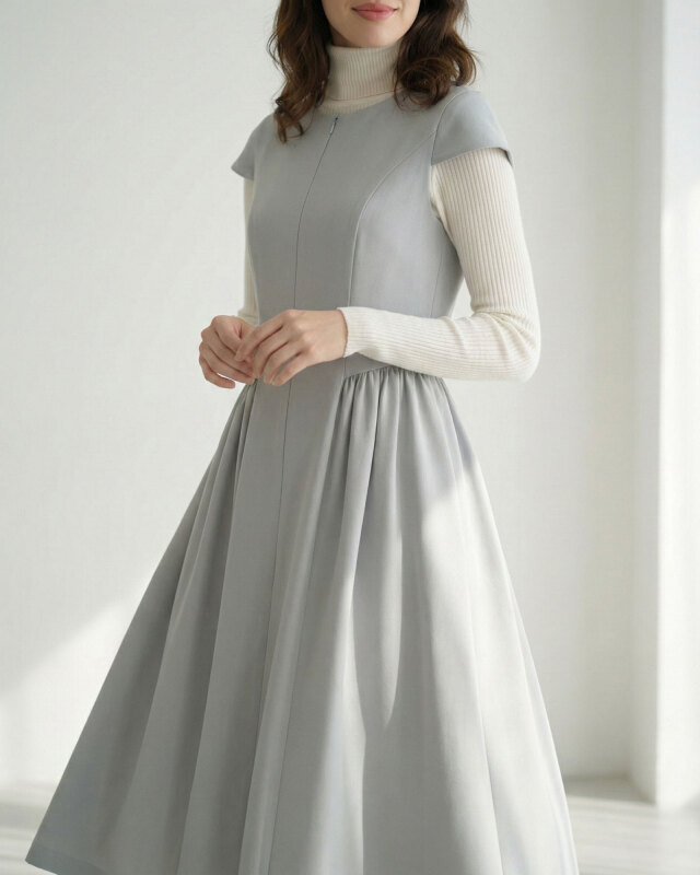 レジーナ【神戸ワンピース専門店】フロントファスナー・フレアワンピース