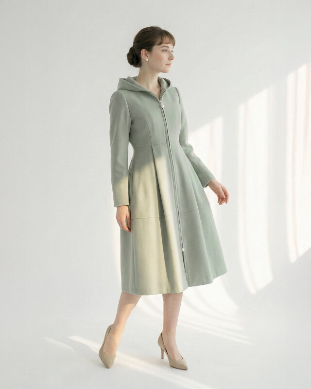 フード付きのコートワンピ―ス