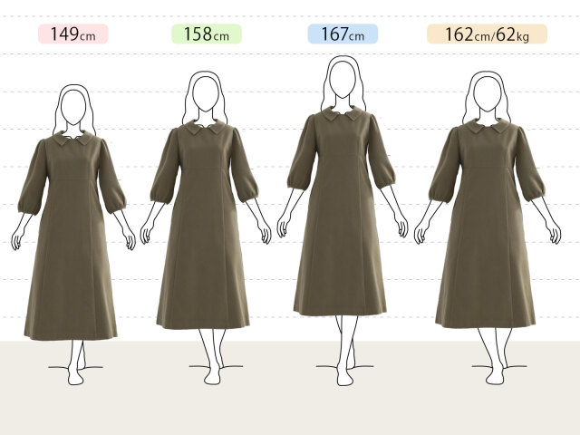 上品襟とぽわん袖できれい見えするOnepiece Cheryl着用イメージ｜レジーナ【神戸ワンピース専門店】