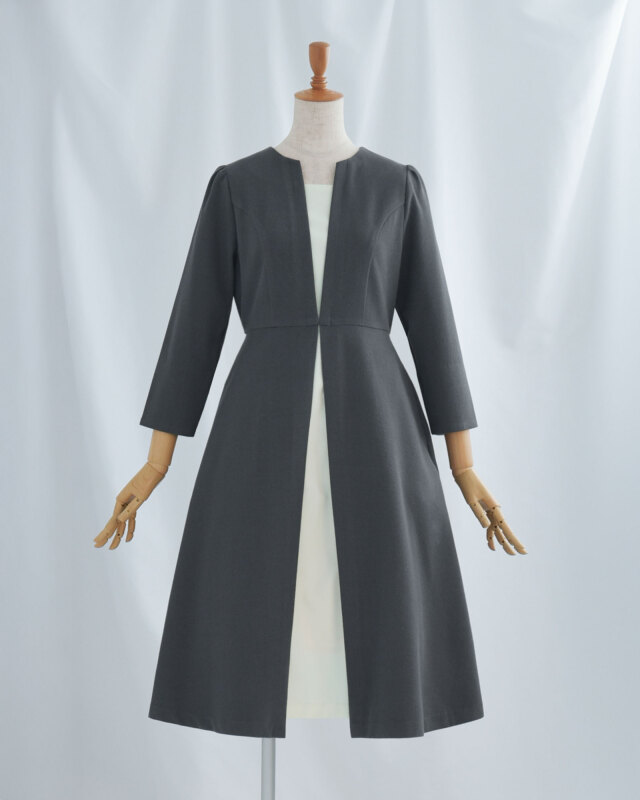 青みチャコールのバイカラーワンピースPrima Layered Onepiece｜レジーナ【神戸ワンピース専門店】