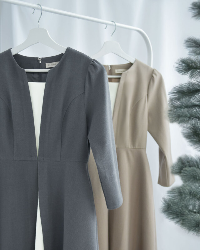 プリマ レイヤード ワンピース】お色展開：グレー,ベージュ／ サイズ