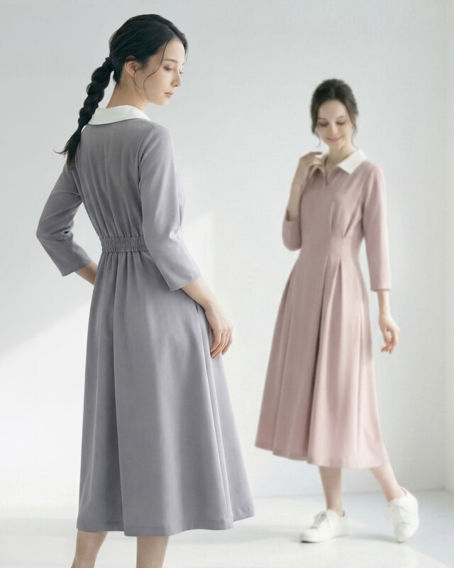 ロング ワンピース パルク】お色展開：ピンク,グレー ／ サイズ展開