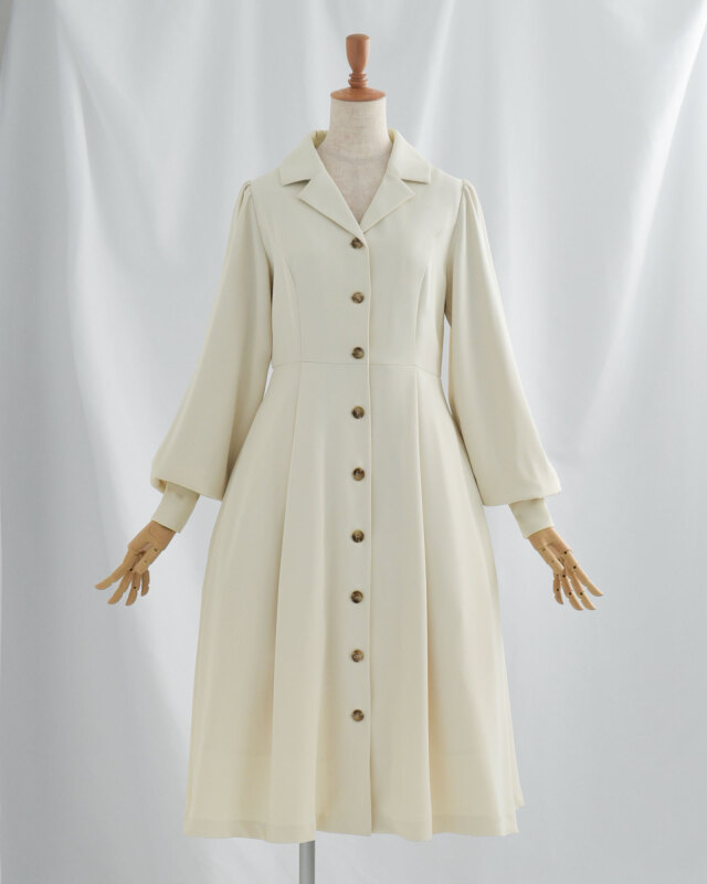 Pearl Ivoryの襟付き長袖シャツワンピース きれいめフレア