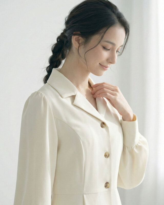 柔らかく揺れるスカートが優雅なアイボリーワンピ