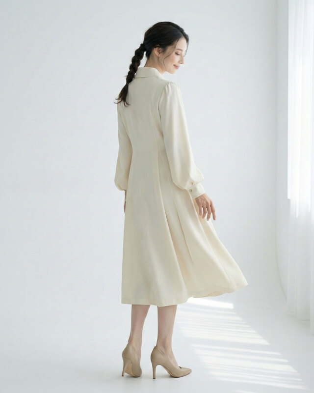 後ろ姿も美しいフィット＆フレアシルエット