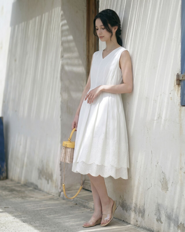 華やかな裾フリルが涼やかに揺れる、夏の上質コットンワンピース｜レジーナ【神戸ワンピース専門店】