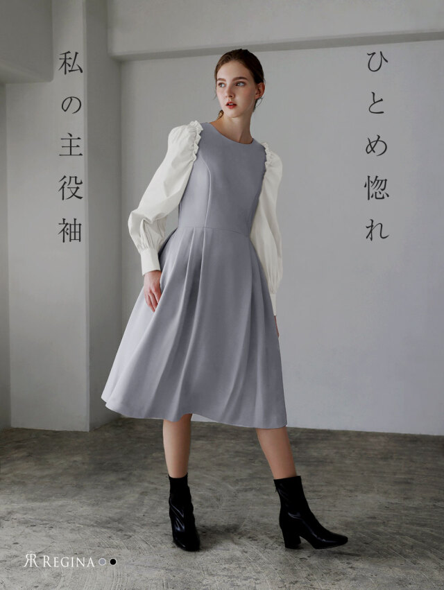 ワンピース ルーシュ スタイル】33-a22 お色展開：ブラック,ブルー 