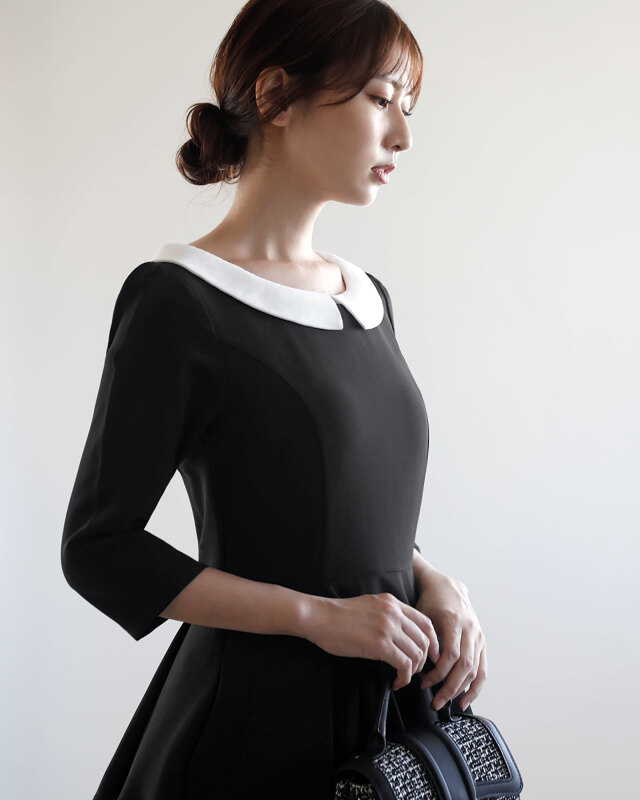 清楚で上品な印象を与える七分袖ワンピース 着用イメージ｜レジーナ【神戸ワンピース専門店】