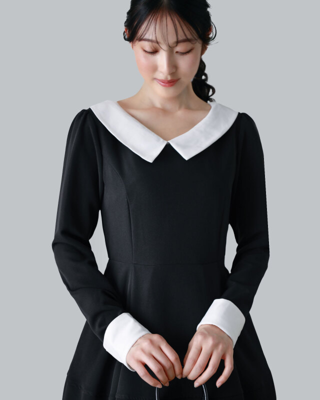 モダンなシルエットが映える大人のためのワンピースコーデ。レジーナ【神戸ワンピース専門店】