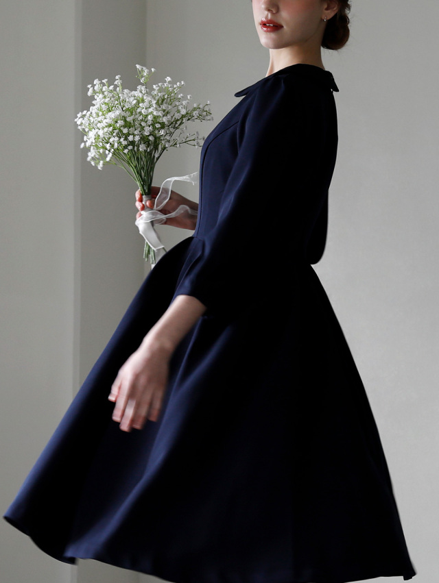 キレイ ワンピ エリーヌ】51-a お色展開：ブラック,ネイビー ／ サイズ  