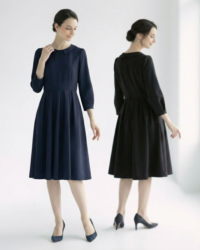 ネイビーとブラックのフレアワンピース比較