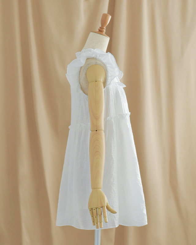 チュニック フリル フレア】s032 お色展開：ホワイト,ブルー ／ サイズ