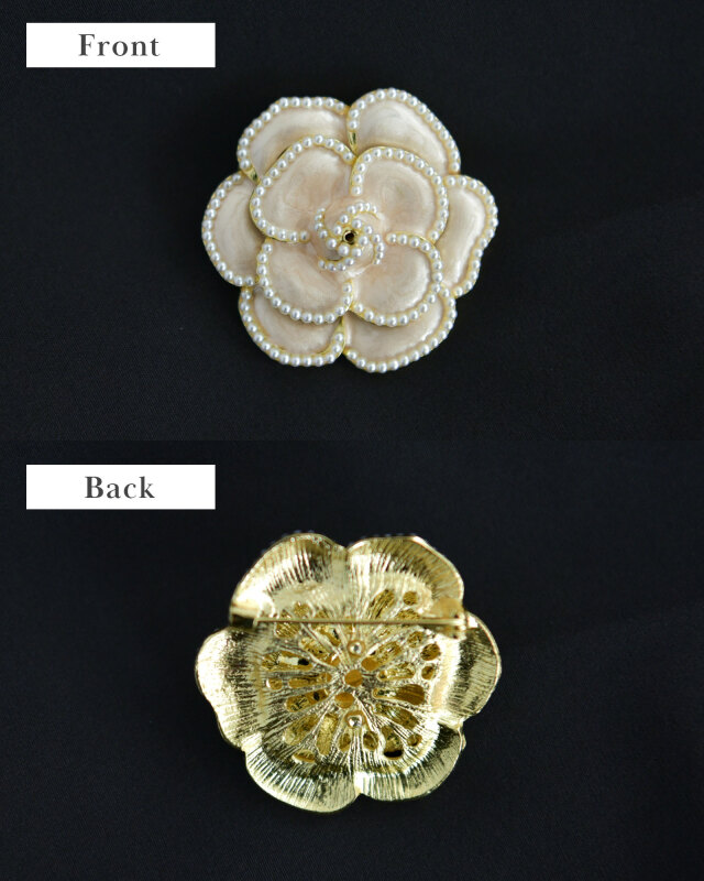 カメリア ブローチ】お色展開：ホワイト,ブラック ／ サイズ展開：Free