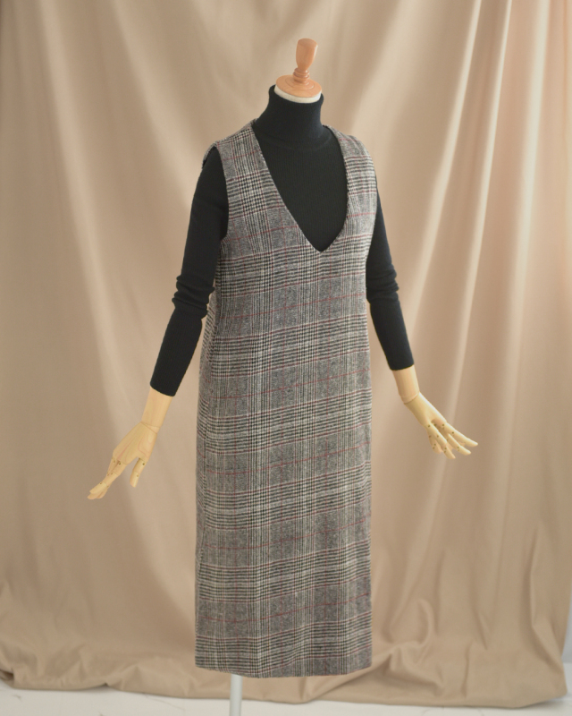 レディ プレード ワンピース】s044 お色展開：グレー ／ サイズ展開