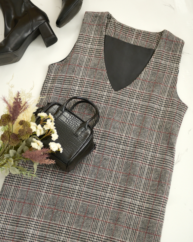 レディ プレード ワンピース】s044 お色展開：グレー ／ サイズ展開