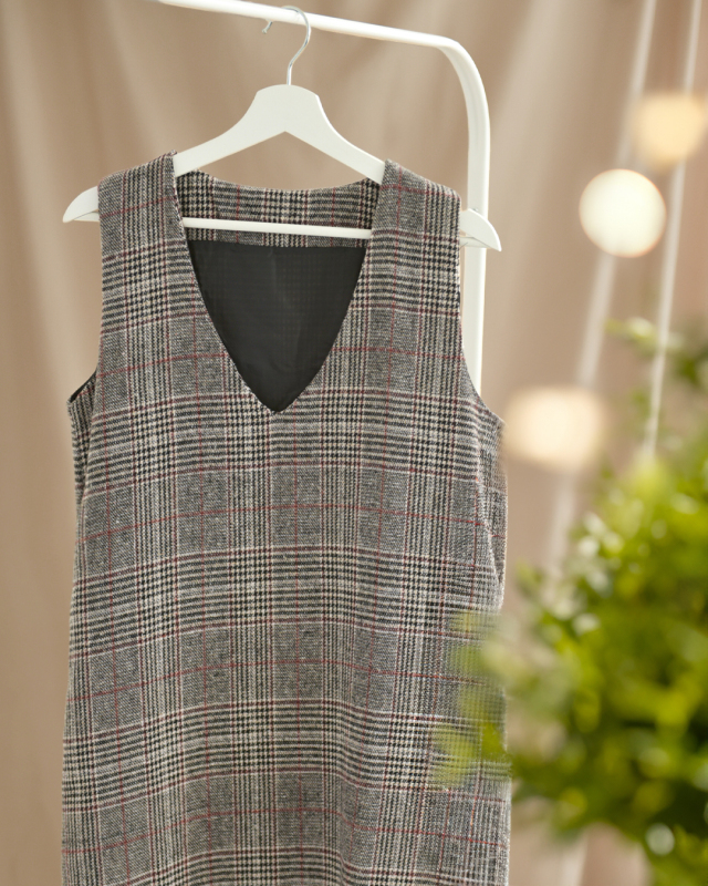 レディ プレード ワンピース】s044 お色展開：グレー ／ サイズ展開