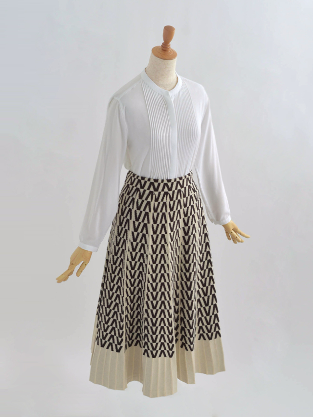 ニット 美 フレア スカート】s0490 お色展開：ホワイト,ブラウン  