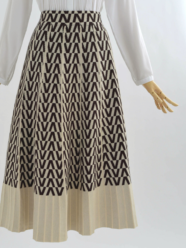 ニット 美 フレア スカート】s0490 お色展開：ホワイト,ブラウン  