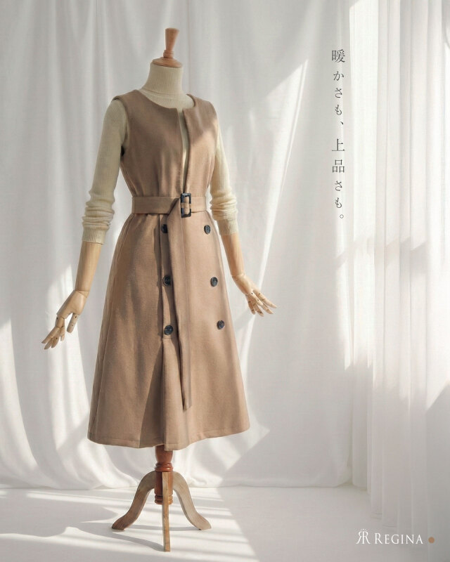 暖かさと上品さを兼ね備えたメリハリ映えの大人きれいめワンピースです。レジーナ【神戸ワンピース専門店】