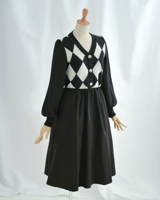 フレア ワンピース ミミ】s059 お色展開：ブラック ／ サイズ展開