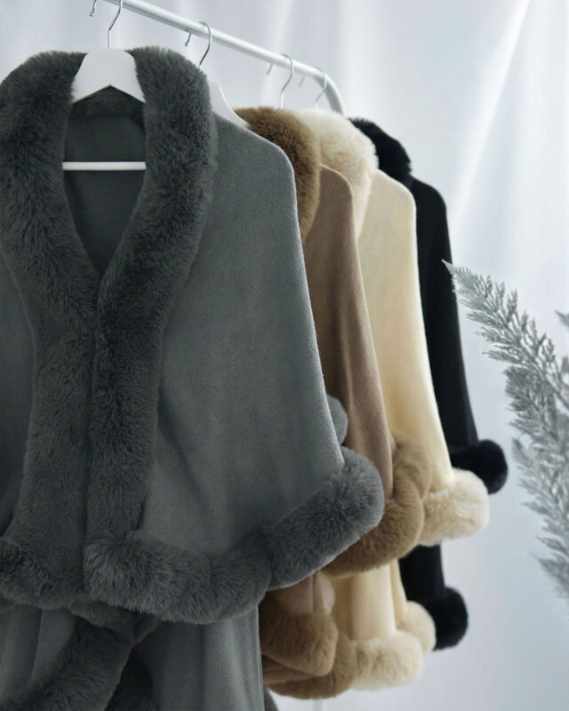 ファー付きケープ風ワンピースの上品なカラーバリエーション　レジーナ【神戸ワンピース専門店】