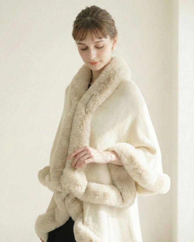 エコファー エレガンス ケープ】 お色展開：ホワイト,グレー,ブラウン